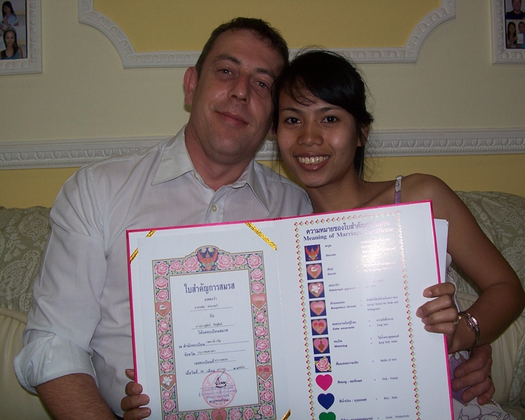 Happy couple with marriage certificate