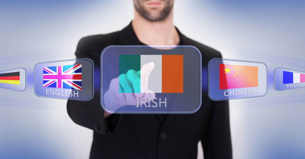 A man selecting "IRISH" from a floating list of nationalities