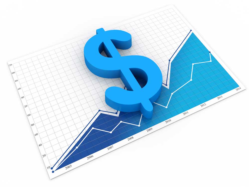 Finances over time chart with a big dollar sign on top.