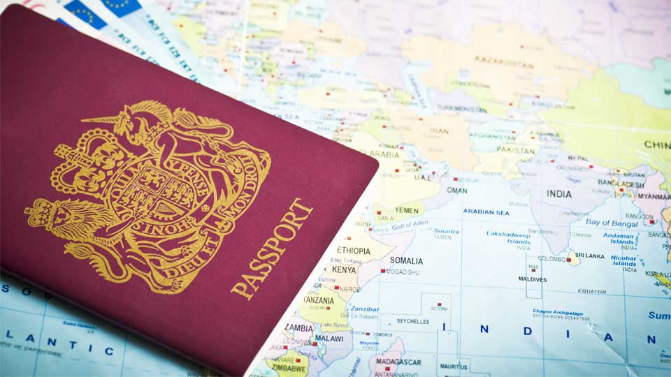 British Passport and Map Of Eastern Hemisphere