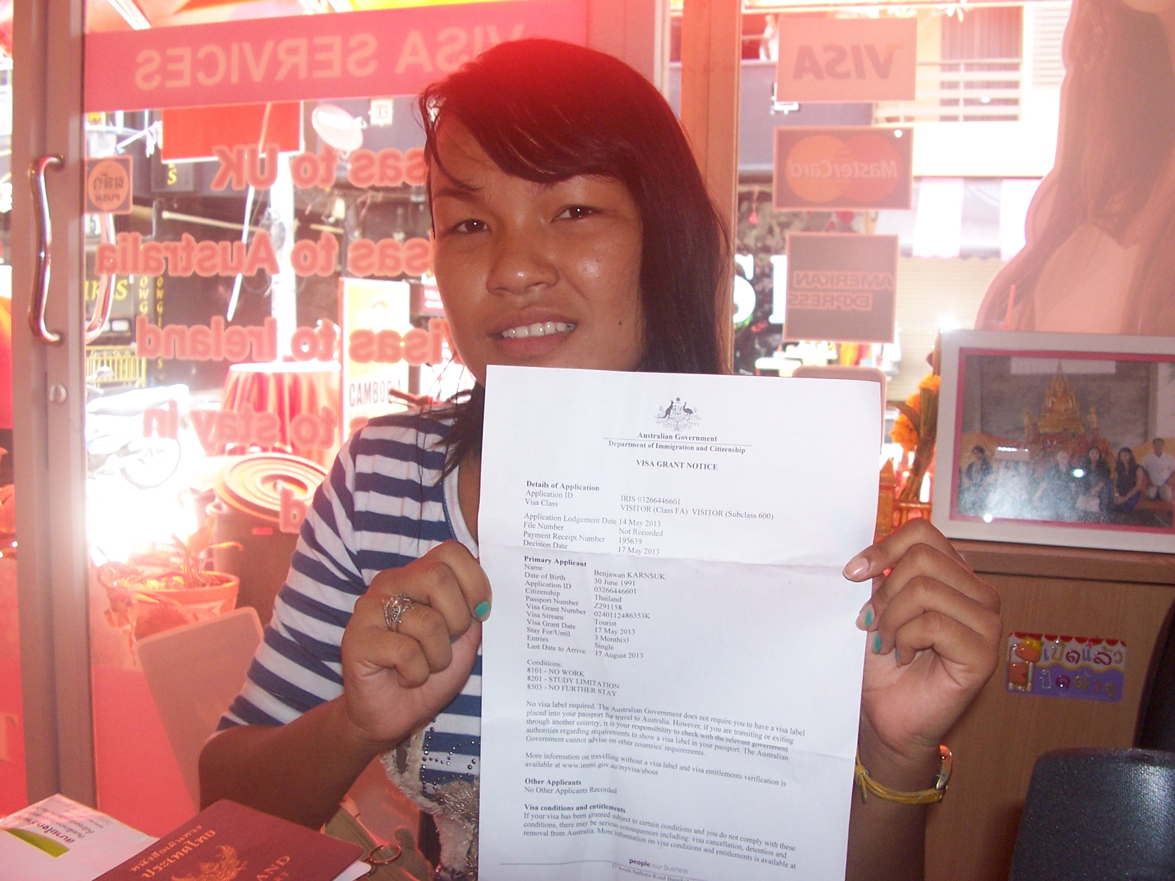 Australian visa for Thai girlfriend tourist