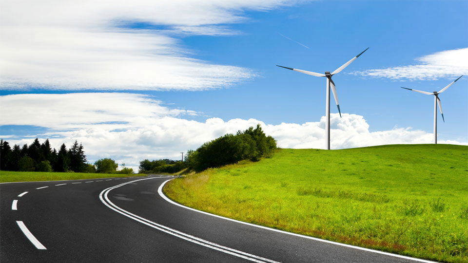 Rural road with windmills