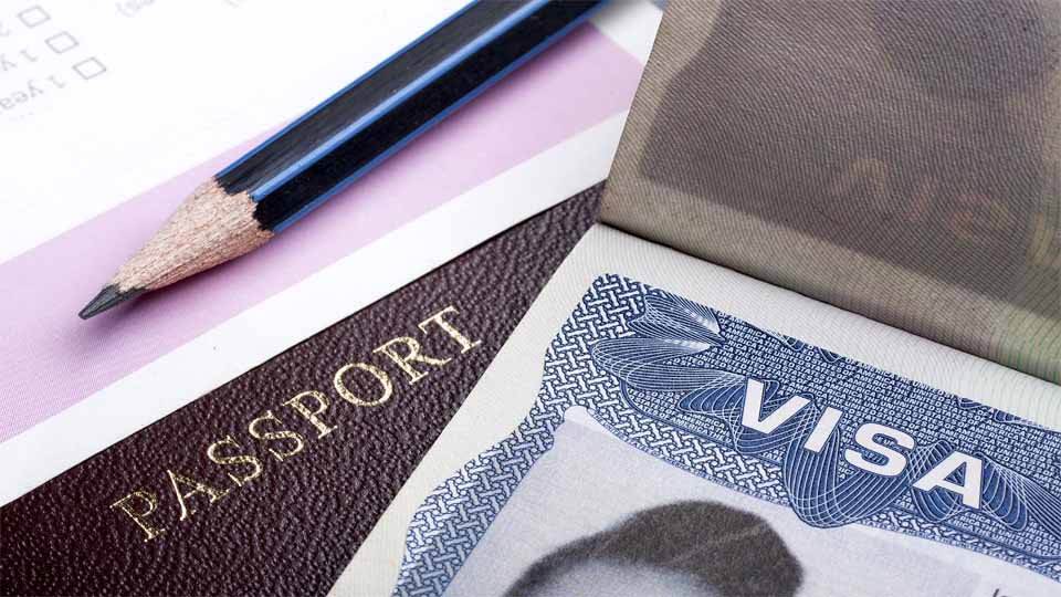 visa, passport and pencil